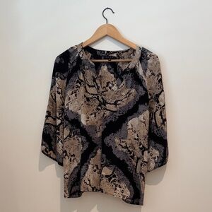 Glam Beige and Black Snake Patterned Blouse